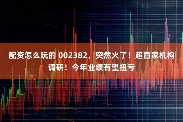 配资怎么玩的 002382，突然火了！超百家机构调研！今年业绩有望扭亏